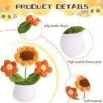 3 PCS Crochet Flower Pot,Crochet Sunflower Flowers Small Potted Plants Handmade Knitted Flower Mothers Day Valentines Gifts Desk Car Dashboard Decor Gifts - Image 3