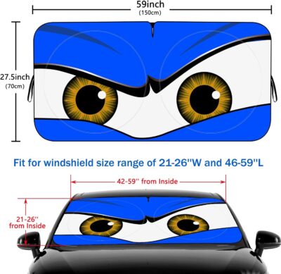 Car Windshield Sun Shade, Funny Car Eyes Sun Visor, Wear-Resistant Black Tape, Foldable 59‘’x27.5‘’/63''x31.5'' - Image 2