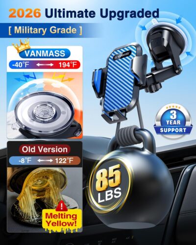 VANMASS Phone Holders for Your Car 2026 Ultimate Phone Mount Military-Grade Windshield Dashboard Vent【Newest Best Strongest】 Cell Phone Car Mount for iPhone 16 Pro Max 15 Samsung Android,Blue - Image 3