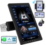 10.1" Rotatable Touch Screen Car Stereo Single Din - Android 13, Wireless CarPlay/Android Auto, 4-Core CPU, 2GB+32GB, GPS Navigation, Hi-Fi Sound, Bluetooth 4.2, AHD Backup Camera (Vertical Fit)