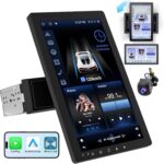 10.1" Rotatable Touch Screen Car Stereo Single Din - Android 13, Wireless CarPlay/Android Auto, 4-Core CPU, 2GB+32GB, GPS Navigation, Hi-Fi Sound, Bluetooth 4.2, AHD Backup Camera (Vertical Fit)