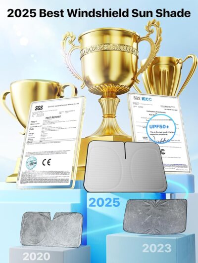 2026 Upgraded Nmoiss Car Windshield Sun Shade [Dot Matrix Reflective Coating] Extended Edge No Light Leakage Design Cooling Protect Car Interior from UV Damage Small - Image 7