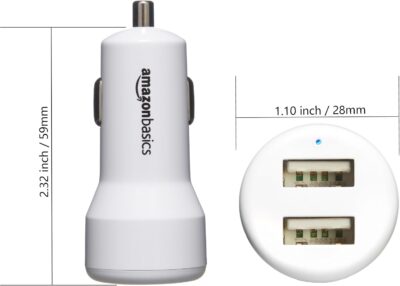 Amazon Basics Dual-Port USB Car Charger Adapter for Apple and Android Devices, 4.8 Amp, 24W, White - Image 3