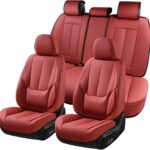 Coverado Car Seat Covers Full Set, Seat Covers for Cars, Red Car Seat Covers Front Seats and Back Car Seat Protector Waterproof, Leather Car Seat Cushion Universal Fit for Most Cars Blue