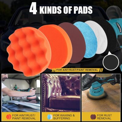 Cordless Car Buffer Polisher, 6 In Mini Buffer Polisher Kit with 2 Pack 21V Rechargeable Batteries,8 Variable Speed 5500RPM Orbital Polisher for Car Boat Detailing, Polishing,Scratch Removing - Image 6