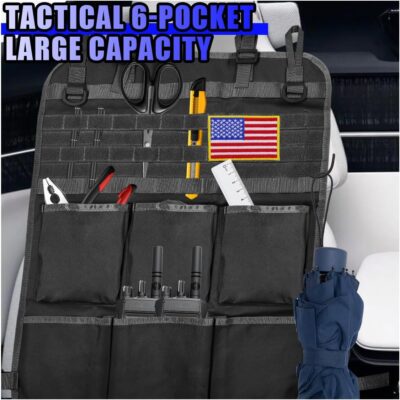 Tactical Molle Panel Car Seat Back Organizer, Waterproof Car Front Seat Protector with Multiple Pockets, Universal Kick Mat for Kids/Pets, Vehicle Backseat Storage Bag for Most Cars (Black) - Image 6