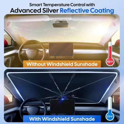 Econour Windshield Sun Shade Umbrella for Car | Medium Foldable Car Sunshade | UV & Heat Protection Front Window Sun Shield, Keeps Interior Cool, Fits Sedans SUVs & Trucks (57” x 33”) - Image 6