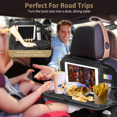LUCMO Car Backseat Organizer with Tablet Holder,6 Storage Pockets Car Storage Organizer with Foldable Food Tray,Protectors Kick Mats Travel Accessories-Black - Image 7