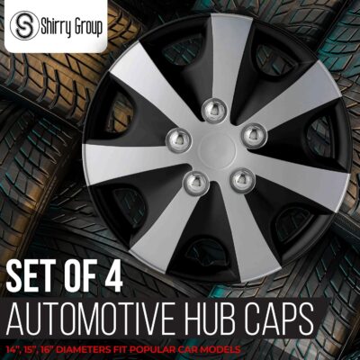 Hubcaps 4-Pack Kit, 14 inch Hub Caps Set of 4 Wheel Covers with Universal Snap-On Retention Rings, 2-Tone ABS Plastic Black and Silver Car Rims for All Models (SG-5051-DP-14) - Image 2