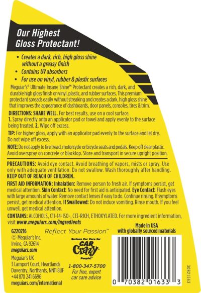 Meguiar's G220216 Ultimate Insane Shine Protectant, Car Cleaning Spray That Creates a Lasting and Glossy Shine, Auto Care Product Safe for Exterior and Interior Surfaces, 16 Oz - Image 9