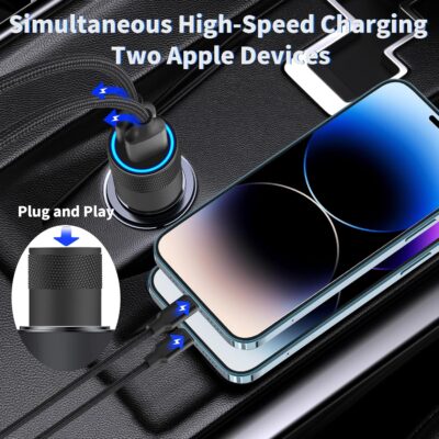 【MFi Certified】iPhone Car Charger Fast Charging, Rombica 4.8A Dual USB Smart Power Cigarette Lighter USB Car Charger with 2Pack Lightning Braided Cable for iPhone 14 13 12 11 Pro XS Mini XR X SE iPad - Image 8