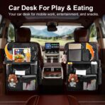 Car Seat Organizer with Foldable Table Tray - 11 Storage Pockets PU Leather Backseat Organizer with Tablet Holder, Seat Back Protector Kick Mat for Kids Family Road Trip Accessories (Black) - Image 2