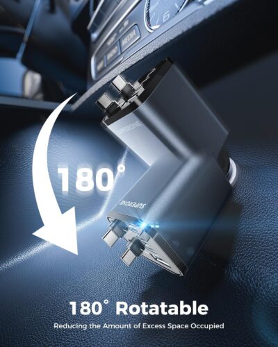 SUPERONE 6 in 1 Retractable Car Charger with Dual Type C Cables, 99W Ultra-Compact USB C Car Accessories Adapter with 4 USB Ports, Fast Charging Car Charger for iPhone 17/16/15/14/13/12, Galaxy, iPad - Image 8