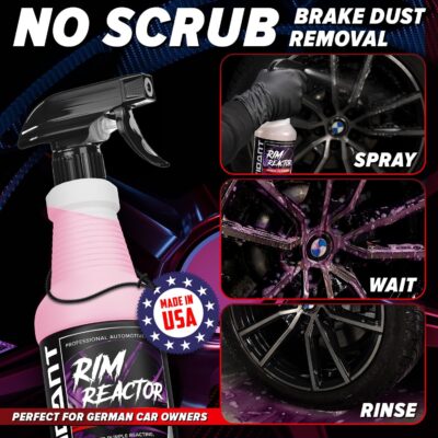 Carfidant Rim Reactor Wheel Cleaner Spray – No Scrub Formula with Purple Iron Remover Reaction – Removes Brake Dust & Grime – Safe for All Wheels (Aluminum, Chrome, Black) – pH Neutral – 16oz - Image 4