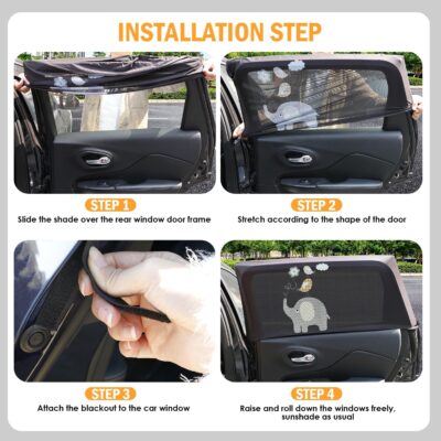 Car Window Shade for Baby, UV Protection Breathable Mesh Baby Window Covers, Universal Fit Stretchable Sun Shades, Keep Car Interior Cool and Comfortable for Toddler Kids Children (2 Pack) - Image 4