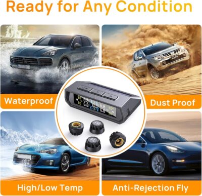 2025 RV Tire Pressure Monitoring System,0-87 PSI Tire Pressure Monitor System with Solar Charge,TPMS with 4 Sensors&6 Alarm Modes, Color LCD&Car Temperature Display for RV Trailer - Image 6