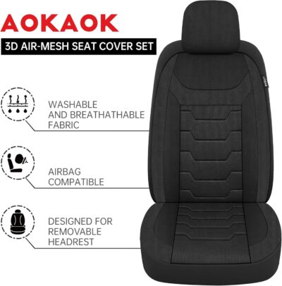 3D Air-Mesh Car Seat Covers Full Set, Breathable and Split Bench Compatible Seat Covers for Cars, Universal Car Interior Covers for Most Cars Sedan Truck SUV(Black) - Image 6