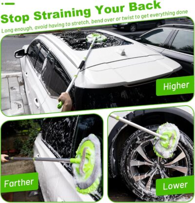 Ordenado 62" Car Wash Brush Kit Mitt Mop Sponge with Long Handle Chenille Microfiber Car Cleaning Brush Kit Supplies Car Washing Mop Kit Car Care Kit of Scratch-Free Replacement Head for Car RV Truck - Image 3