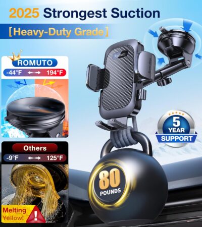 Romuto Phone Holders for Your Car Phone Holder Mount【Super Suction】Cell Phone Mount for Car Accessories for Women Men Windshield/Vent/Dash Truck Stand Desk Mount Clamp Holder for iPhone Samsung Camera - Image 4