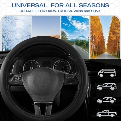 Skechers Memory Foam Steering Wheel Cover,Grade Protein Leather Steering Wheel Cover,Universal Anti-Slip Fit 14" 1/2-15" Car Wheel Cover for Men Women Fit Suvs,Vans,Sedans,Car,Trucks,Black - Image 7