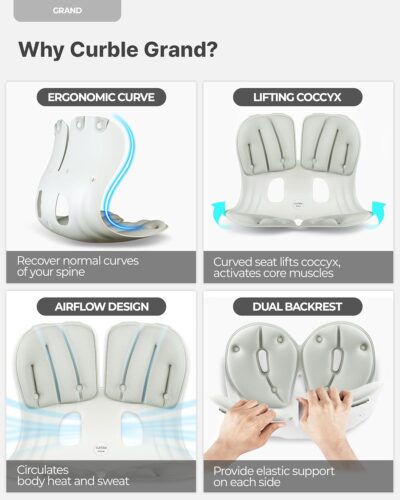curble Grand(Extra Wide & Sturdy) – Ergonomic Back and Lumbar Support for Good Posture Correction and Back Pain Relief, Perfect for Office, Floor Seat and Work from Home, Patented (Grey) - Image 4