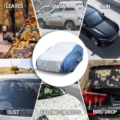 Season Guard HYVEK™ Car Cover for Sedan up to 228", Waterproof All-Weather Outdoor Cover with PE Outer & Cotton Lining, Breathable Blue Sides, Scratch-Resistant, UV Protection, White/Blue - Image 7