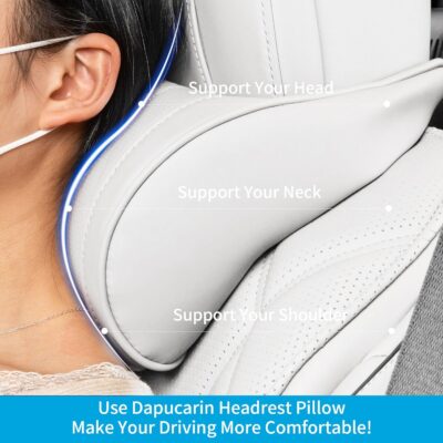 Car Headrest Memory Foam Neck Pillow for Driving with Leather Cover Soft Comfortable Seat Head Pillow Cushion for Most Cars SUV Sedan Home Office Off-White (Beige) (1PC) - Image 4