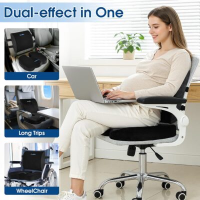CloudBliss Lumbar Support Pillow & Seat Cushion Set for Office Chair, Desk Chair, Wheelchair & Car – Memory Foam Back Support, Ergonomic Chair Cushions, Sciatica Pain Relief, Home Essentials, Black - Image 7