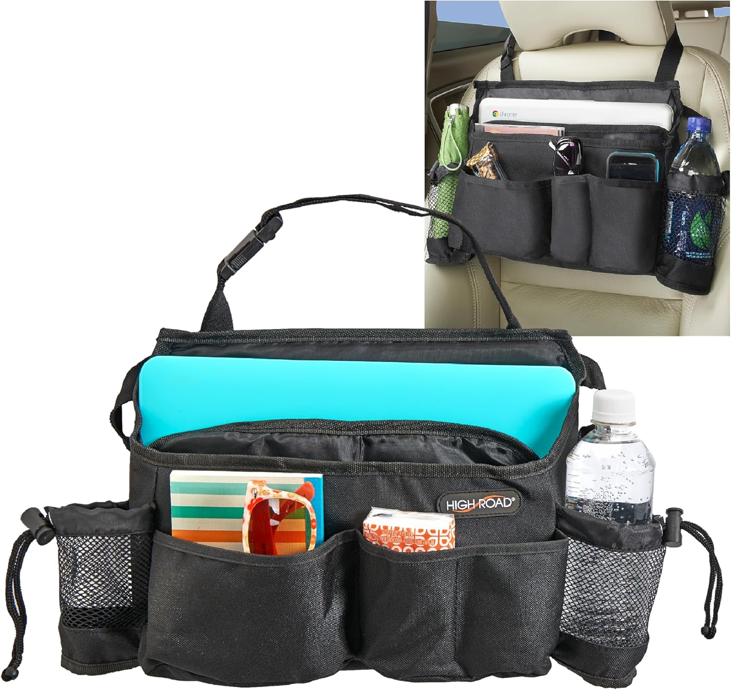 81-BYAJxg-L._AC_SL1500_.jpg High Road SwingAway Car Front Seat Organizer with 6 Storage Pockets and 2 Bottle or Cup Holders - Image 1