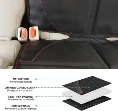 Car Seat Protector, 2 Pack Carseat Protector with Thick Padding, Baby/Pets for Child Car Seat-Mesh Pockets-Waterproof-Universal Size(Black) - Image 7