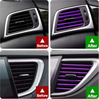 20Pcs Car Auto Air Conditioner Vent Outlet Trim Strip, DIY Decoration Chrome PVC Car Interior Moulding Trim Strip Line for All Straight Air Vent Outlet (Purple) - Image 3