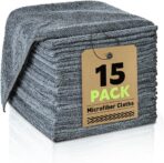 Microfiber Cleaning Cloths Bulk-15 Pack, Gray Microfiber Towels for Cars, Ultra Absorbent Microfiber Towel Weave Grime & Liquid for Streak-Free Mirror Shine - Car Washing Cloth, 12x12 inches