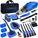 THINKWORK Car Cleaning Kit Car Detailing Kit,Car Cleaning Kit Interior Cleaner with High Power Blue Handheld Vacuum Cleaner,Brush Sets,Windshield Cleaner and Storage Bag,Car Accessories,Car Gift Set