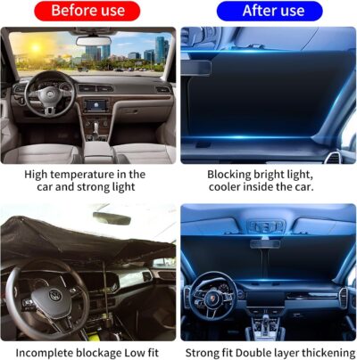 Double Thickened Vehicle Windshield Shade, Sun UV Blocker Cover for Front Window, Baby Sunshade Heat Reflector in Car, Car Shield Accessories Interior for Women, Essentials Sun Visor Extender - Image 2