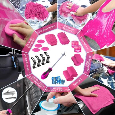 55PCS Pink Car Detailing Kit Interior Cleaner with High Power Handheld Vacuum, Car Wash kit with Detailing Brush Set,Car Interior Detailing Kit,Car Accessories for Cars,Gifts for Women - Image 7
