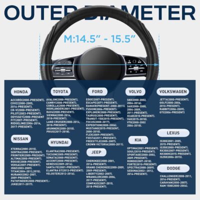 Road Comforts Car Steering Wheel Cover - Microfiber Leather Steering Wheel Wrap Sports 14.5-15 Inch Steering Wheel Cover Non-Slip for Men Women Black Color - Image 7