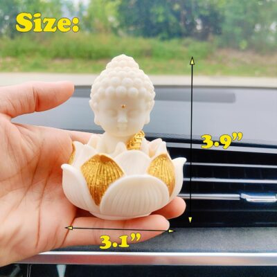 Golden Buddha Car Dashboard Decoration, Lotus Buddha Decor for Dash, Cute Car Accessories for Women/Men, Fo Bao Ping an (Buddha with Lotus Pedestal) - Image 4