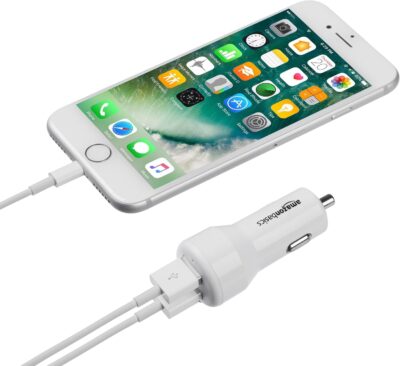 Amazon Basics Dual-Port USB Car Charger Adapter for Apple and Android Devices, 4.8 Amp, 24W, White - Image 2
