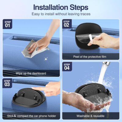 Loncaster Car Phone Holder, Car Phone Mount Silicone Car Pad Mat for Various Dashboards, Slip Free Desk Phone Stand Compatible with iPhone, Samsung, Android Smartphones, GPS Devices and More, Black - Image 6