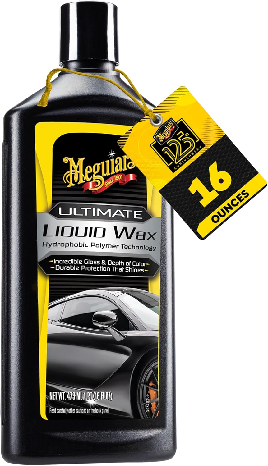 81-oDaUfXYL._AC_SL1500_.jpg Meguiar's Ultimate Liquid Wax, Improved Liquid Car Wax Formula for Durable Protection that Shines, Premium Towel and Applicator Pad Car Accessories Included, 16 Oz Bottle - Image 1