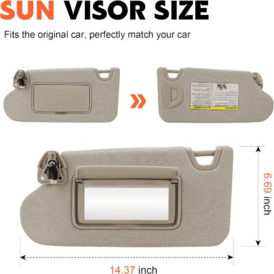 Beige Driver Left Side Sun Visor Replacement Compatible with 2013 2014 2015 2016 2017 2018 Nissan Altima Without Sunroof Replace 96401-3TA2A - Image 2