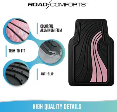 Road Comforts Car Floor Mats Full Set – Front & Rear Car Floor Mats with Aluminum Design, Anti-Slip Backing, All-Weather Protection, Trim-to-Fit Car Mats for Most Sedans, SUVs & Vans - Pink - Image 7