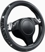 CAR PASS Bling Diamond Leather Steering Wheel Cover, With Sparkly Crystal Glitter Rhinestones Universal Fit 14"1/2-15" Car Wheel Protector for Women Girl Fit Suvs,Vans,Sedans,Car,Trucks, Black Diamond - Image 8