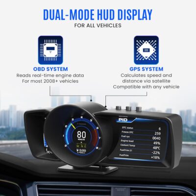 Heads Up Display for Cars – All in One Dashboard Windshield Mount Car Display Screen with 100+ Digital Gauges Includes Temperature, Digital Speedometer, RPM Meter, Fuel – Plug and Play Smart Display - Image 7
