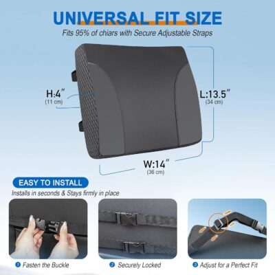 Lumbar Support Pillow for Car: Ergonomic Memory Foam Lumbar Pillow for Long Drives, Lower Back Support for Pain Relief, Dual Adjustable Straps, Back Cushion for Car Seat, Office Chair - Black - Image 6