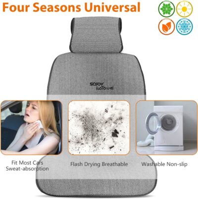 Sojoy IsoTowel Car Seat Cover for Front Seat,Breathable Fabric with Non-Slip Bottom,Comfort Car Seat Protector for Cold Weather (Black & White) - Image 3