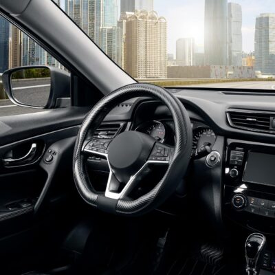 SEG Direct Flat Bottom Steering Wheel Cover Carbon Fiber, D Shaped Car Wheel Cover 14 1/2-15 in. (37-39 cm), Black Microfiber Leather with Carbon Fiber Pattern - Image 2