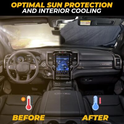X-Large Truck Front Windshield Sun Shade (69" x 35") – 240T Thickened Reflective Sunshade, Blocks 99% Heat & UV Rays, Foldable Windshield Sunshade Keeps Vehicle Interior Cool - Image 6