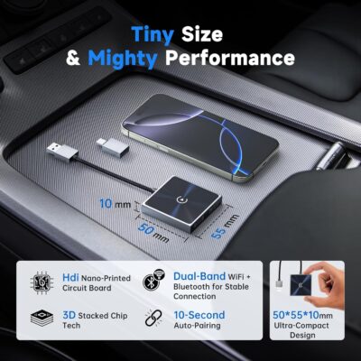 Wireless CarPlay Adapter for iPhone, Super mini Compact 2-in-1 Dongle for Apple iOS 10+, Convert Wired to Wireless CarPlay, Instant Connectivity, Fit for Cars from 2016 with Built-in CarPlay - Image 3