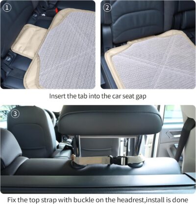 Car Seat Protector Leather Waterproof Child Safety Seat Protector Cover with Thick Pad and 2 Large Pockets Durable Kick Mat for All Auto Seat (Beige) - Image 7